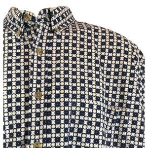 Vintage Links Large Dress Shirt Navy Blue Tan L Plaid Check Button Down Oxford M